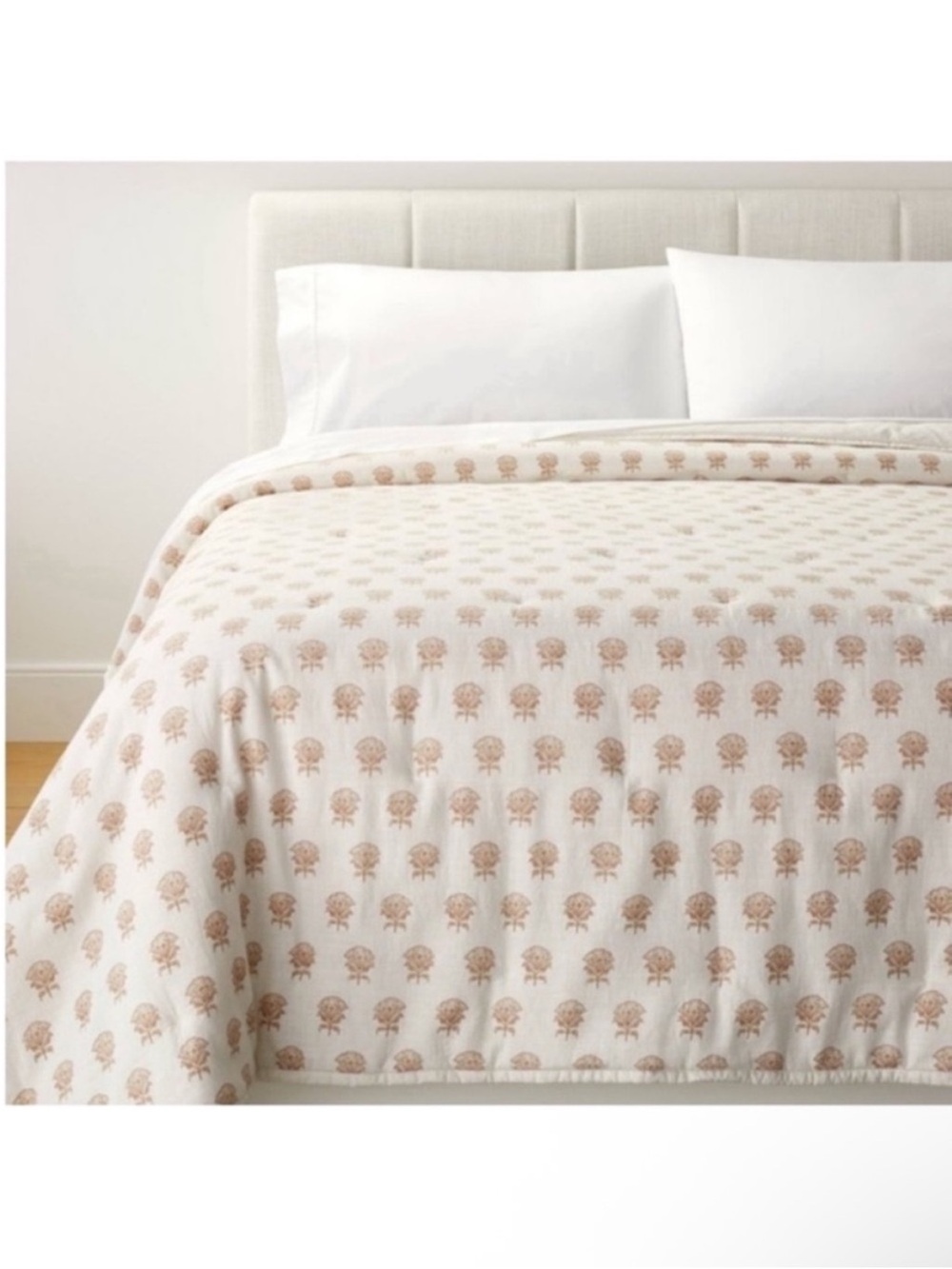 NWT Full/Queen Lofty Cotton Slub Woodblock Print Floral Quilt Off White/Mauve